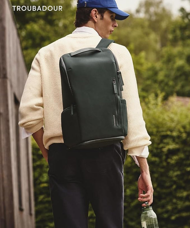 Troubadour Pioneer Backpack 3.0 - Premium Everyday Bag with Padded Laptop Section, Ventilated Shoe Compartment & Sustainable Waterproof Material - All-Day Lightweight Comfort Design - Obsidian Green