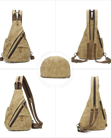 KL928 PU Leather Sling Bag - Small Crossbody Backpack Shoulder Casual Daypack Rucksack for Men Women(Light Coffee)