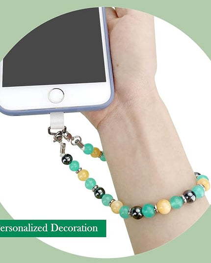 Marble Beaded Phone Wrist Strap, Cellphone Lanyard with Tether Tab, Hands-Free Wristlet Bracelet