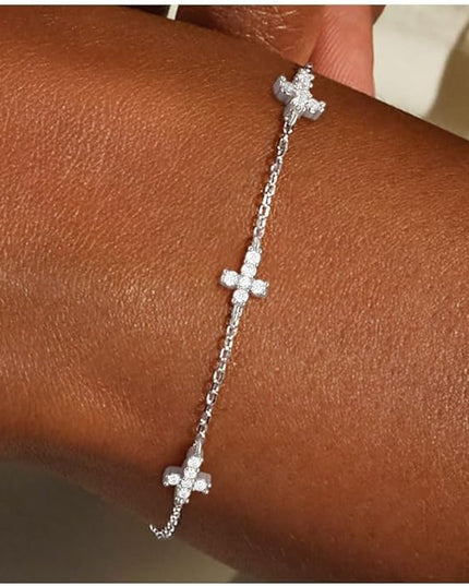 FUNEIA Dainty Silver Gold Bracelets for Women Trendy Non Tarnish 14K Gold Plated Waterproof Diamond Bracelets Cute Stackable Heart Butterfly Clover Cross Evil Eye Charm Bracelet Stack Jewelry Gifts