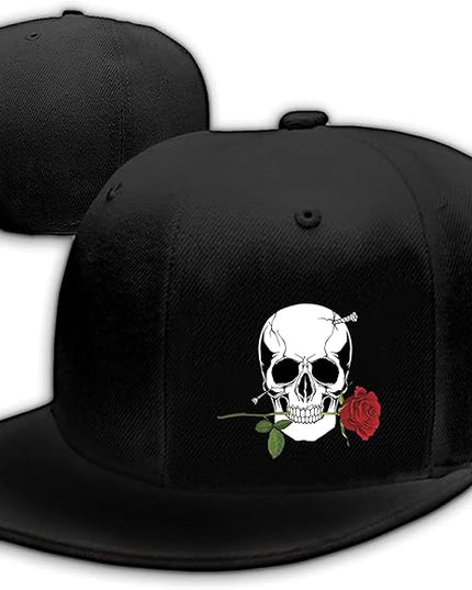 Skull Finger Flat Bill Hats for Men Black Mens Snapback Hat Baseball Cap Fitted Hat Rock N Roll Skeleton Hand Snap Backpack