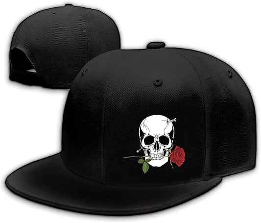 Skull Finger Flat Bill Hats for Men Black Mens Snapback Hat Baseball Cap Fitted Hat Rock N Roll Skeleton Hand Snap Backpack
