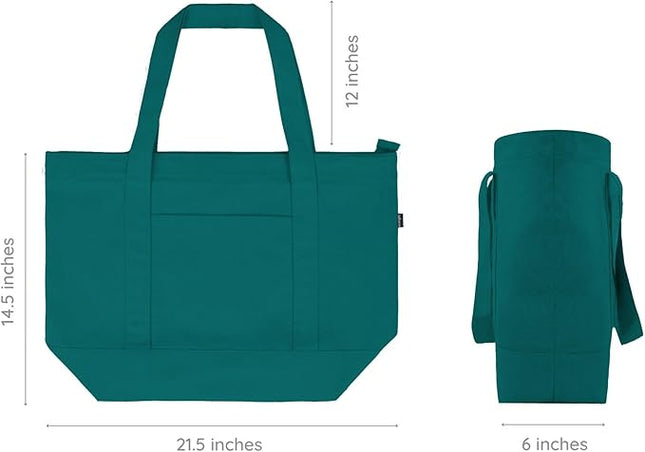 Eco Right Canvas Tote Bag for Women with Zip & Inner Pocket, 100% Organic Cotton Tote Bags for Men, Shopping, Beach