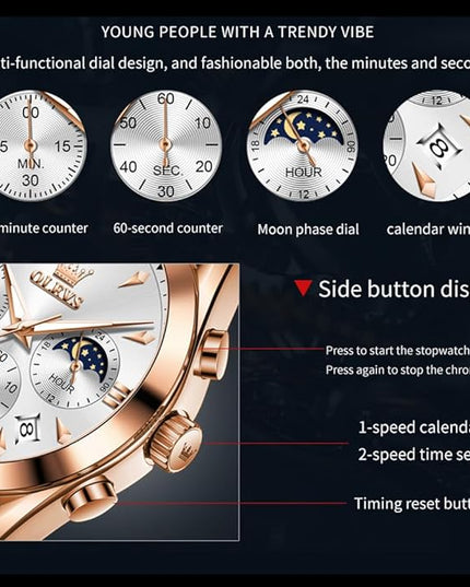 OLEVS Men's Watches Leather Strap Analog Quartz Watch, Fashion Big Dial Date Waterproof Watch, Dress Luxury Luminous Men Watches
