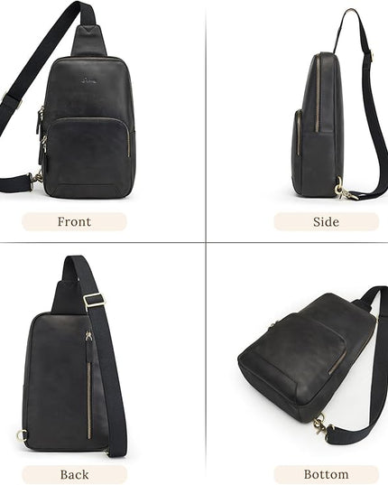 S-ZONE Sling Bag for Men Women RFID Blocking Genuine Leather Crossbody Shoulder Bag Backpack Hiking Daypack Travel