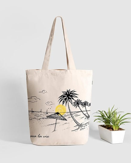 Ecoright Tote Bag for Women with Zipper, Small Tote Bag, Canvas Bag, Reusable Cotton Bag for Beach, Grocery, School & Work