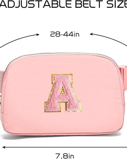 Gitus Belt Bag Fanny Pack Crossbody Bags with Initial Letter Patch Cute Stuff Birthday Gifts for Teenager Girls Trendy Preppy Stuff for Teen Girls Cool Stuff for Teens (Light Pink-A)
