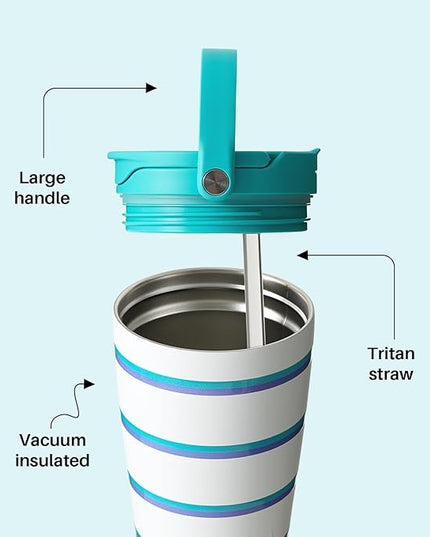 BOTTLE BOTTLE Insulated Tumbler with Handle & Straw Lid, 30oz Stainless Steel Leak-Proof Water Bottle for Hot & Cold Drinks, Add Ice Without Unscrewing, BPA-Free for Travel, Sports, Office(Stripe)