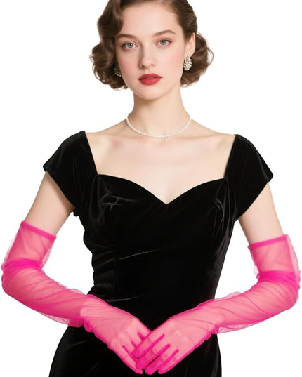 THARAHT Women Long Gloves with Satin Elbow Length for 1920s Opera Tea Party Costumes Bridal Evening Dress