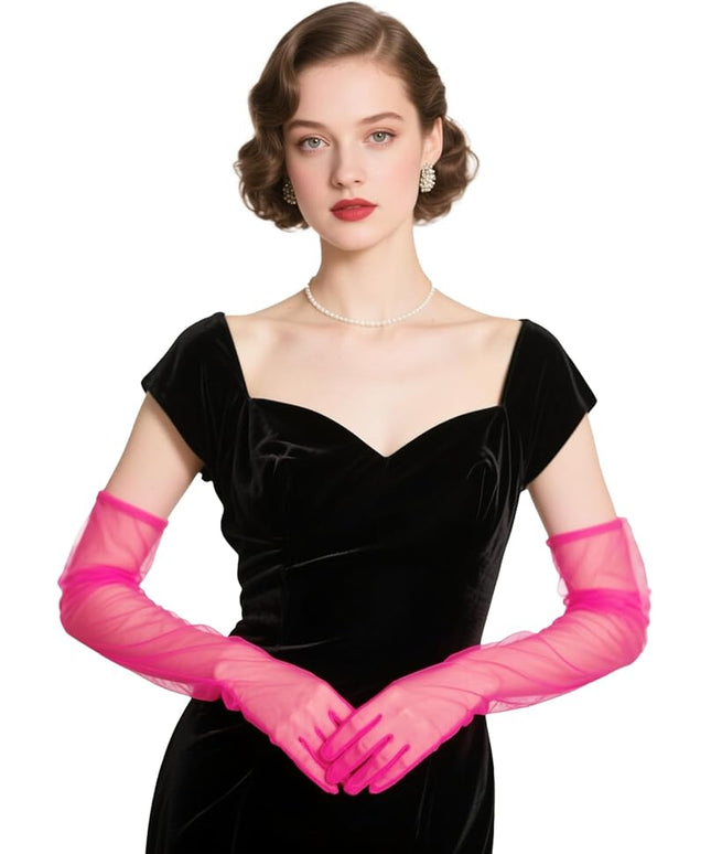 THARAHT Women Long Gloves with Satin Elbow Length for 1920s Opera Tea Party Costumes Bridal Evening Dress