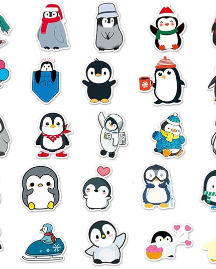 Cartoon Penguin Vinyl Stickers, 50 PCS Waterproof Animal Decals for Laptops, Scrapbooking, Notebooks, Water Bottles, Suitcases, Phones & DIY Decor
