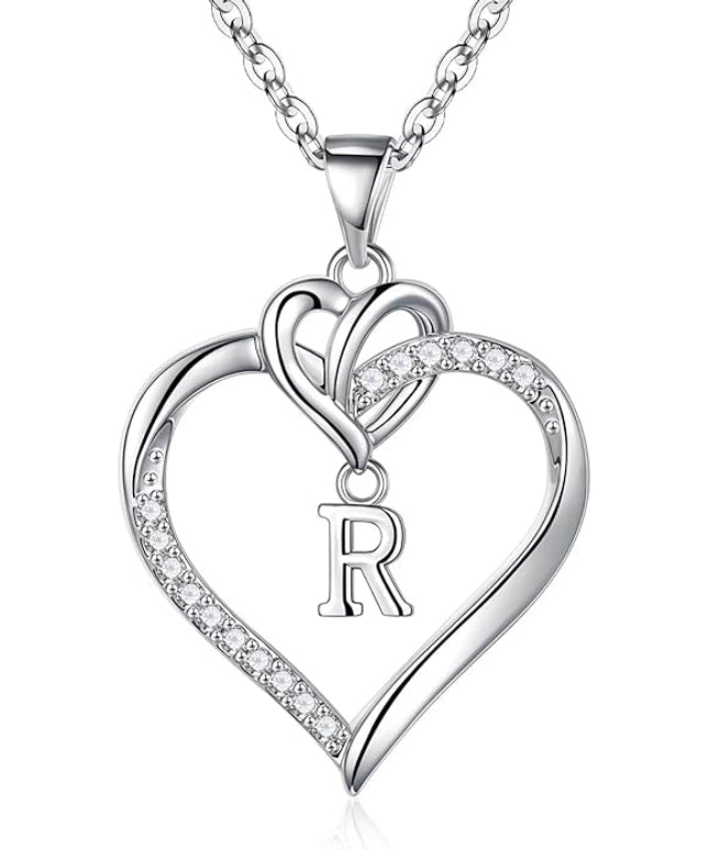 STORUP Christmas Gifts for Women Teen Girls - Heart Initial Necklaces for Women Girls, 14K-Gold-Plated Cubic Zirconia Initial A-Z Pendant Dainty Heart Necklaces for Teen Girl Jewelry Birthday Gifts