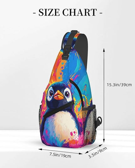Animal Face Sling Bag Crossbody Bags Chest Bag Backpack for Travel Running and Hiking for Men Women Colorful Penguin