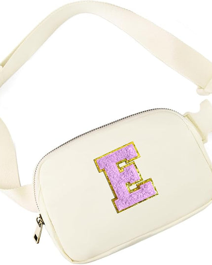 Gitus Gifts for 8 9 10 11 12 Year Old Girls Belt Bag Fanny Pack Crossbody Bags with Initial Letter Patch Cute Stuff Birthday Gifts for Teen Girls Women Personalized Trend Stuff (Ivory-E)