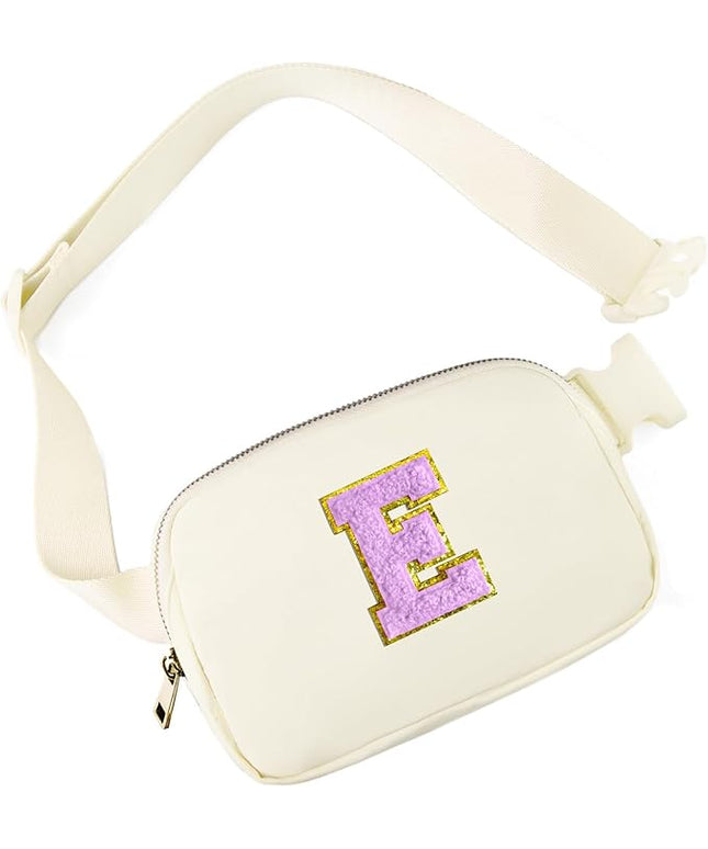 Gitus Gifts for 8 9 10 11 12 Year Old Girls Belt Bag Fanny Pack Crossbody Bags with Initial Letter Patch Cute Stuff Birthday Gifts for Teen Girls Women Personalized Trend Stuff (Ivory-E)