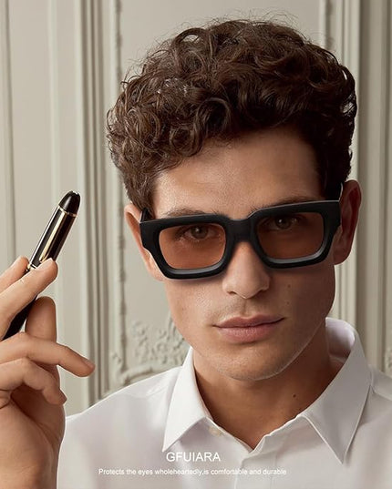 Trendy Square Sunglasses for Men Women Fashion Thick Rectangle Sun Glasses UV Protection Shades Designer Style