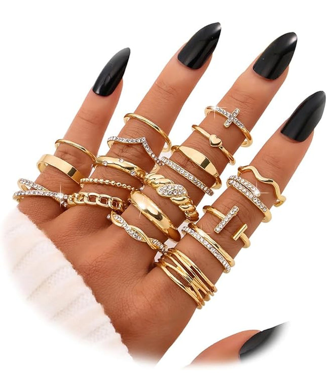 KISS WIFE Goldenen Silvery Black Kunckle Rings Set for Women, Dainty Simple Trendy Cute Stackable Finger Rings Pack, Perfect for Stacking Layering on Thumb and Knuckle, Mixed Size, Jewelry Gift