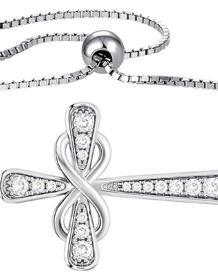 YL Cross Bracelet 925 Sterling Silver Infinity Sideways Link Bracelet Birthstone Jewelry for Women