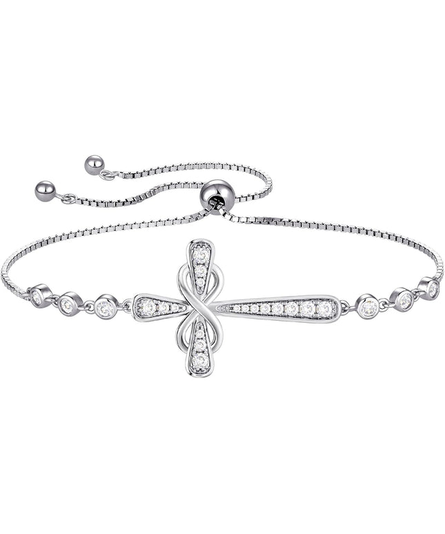 YL Cross Bracelet 925 Sterling Silver Infinity Sideways Link Bracelet Birthstone Jewelry for Women