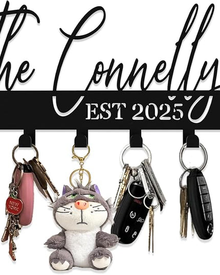 Hppybiry Personalized Metal Key Rack Hooks, Key Holder Wall Mounted Key Hooks, Name Theme Wall Decoration Hooks, Key Hanger Organizer for Living Room, Entryway, Bathroom, Office Decor(Above)