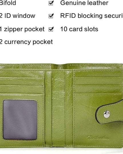 BOSTANTEN Women Leather Wallet RFID Blocking Small Bifold Zipper Pocket Wallet Card Case Purse with ID Window