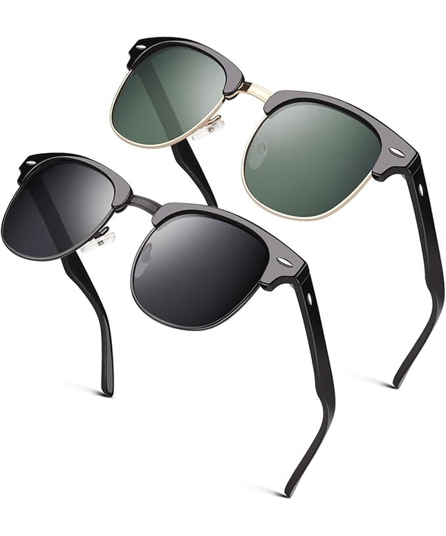 GQUEEN Classic Horn Rimmed Semi Rimless Polarized Sunglasses for Men Women GQO6