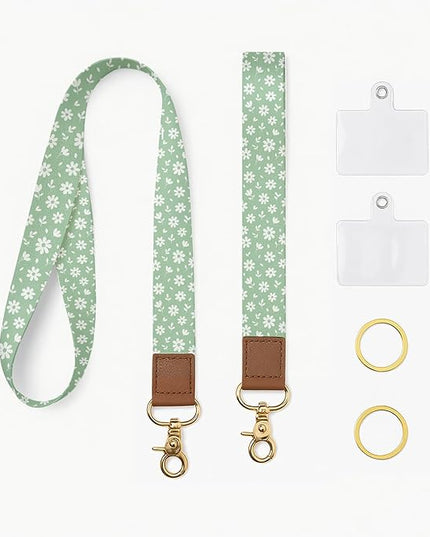 Phone Lanyard with Wrist Strap, Minimal Floral Neck & Wrist Lanyard for Phones, Wallet, Keychain and ID Badge – Universal Everyday Carry