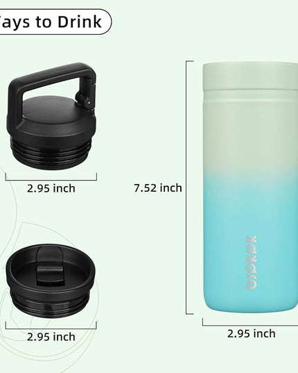 BJPKPK Insulated Water Bottle with 2 Lids,20 oz Double Wall Stainless Steel Vacuum Tumbler Travel Coffee Mug,Wide Mouth Thermal Cup,Mint