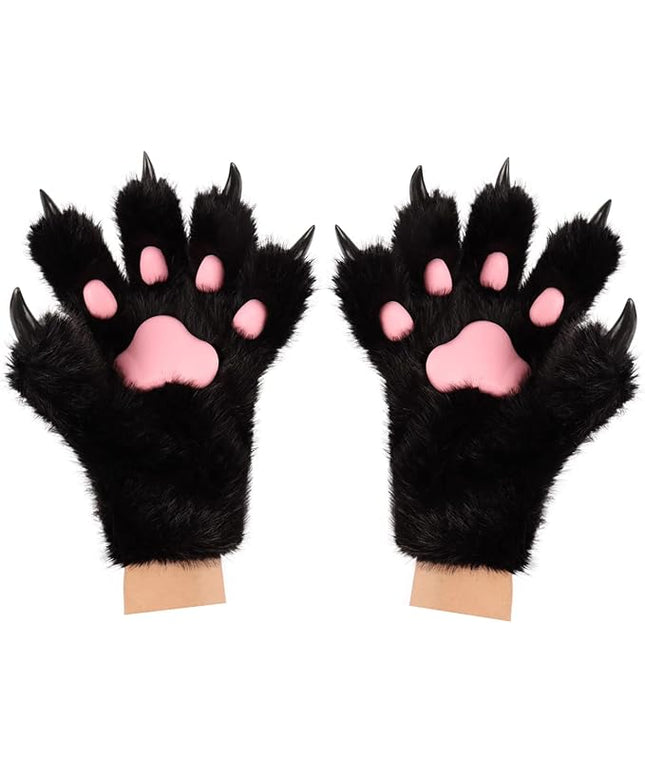 HAOAN Wolf Paw Gloves Faux Fur Cat Fingerless Mittens Winter Warm Cosplay Halloween Fancy Party Costume Accessories