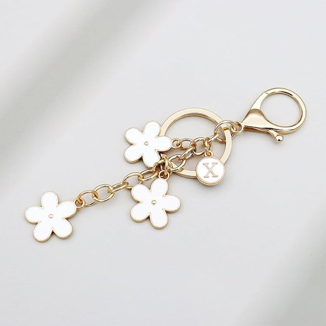 Cute Initial Letter Keyring for Women Girls Nice Flower Keychains for Handbag Backpack