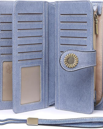 SENDEFN Wallets for Women Leather Credit Card Holder with RFID Blocking Large Capacity Wristlet | with RFID Blocking, Large Capacity, Wristlet, with RFID Blocking, Large Capacity, Wristlet