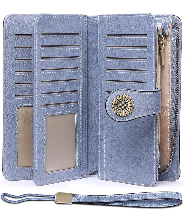 SENDEFN Wallets for Women Leather Credit Card Holder with RFID Blocking Large Capacity Wristlet | with RFID Blocking, Large Capacity, Wristlet, with RFID Blocking, Large Capacity, Wristlet