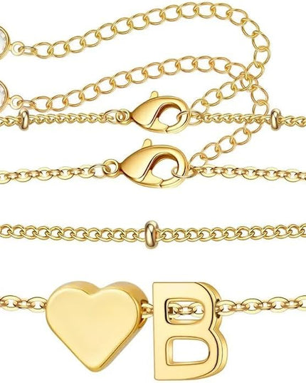 M MOOHAM Valentines Day Gifts for Kids Teen Girls -14K-Gold-Plated Heart Initial A-Z Bracelets for Women Girl Dainty Gold Bracelets Birthday Valentines Gifts for Women Her Teenage Girls Kid Teen Gift