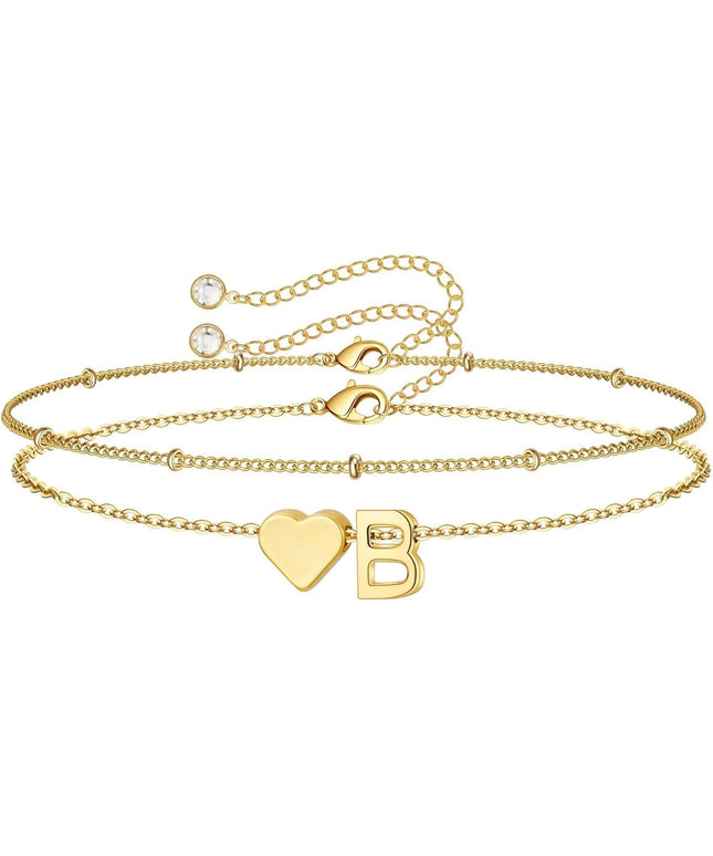 M MOOHAM Valentines Day Gifts for Kids Teen Girls -14K-Gold-Plated Heart Initial A-Z Bracelets for Women Girl Dainty Gold Bracelets Birthday Valentines Gifts for Women Her Teenage Girls Kid Teen Gift