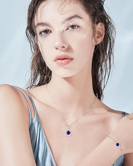 FANCIME Birthstone Necklaces for Women Fine Jewelry Sterling Silver Dainty Infinity Pendant Anniversary Birthday Christmas Gifts for Her Wife Mom Lady Daughter, Chain 16"+2" Extend