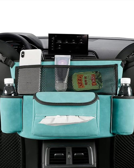 JEYODA Car Handbag Holder Between Seats Suede Large Capacity Car Purse Holder Automotive Consoles & Organizers for Document Phone Storage Car Accessories Interior (1925-style 2 blue)