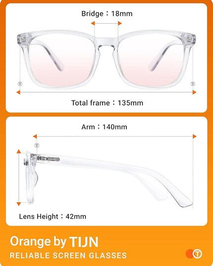 TIJN Blue Light Blocking Glasses for Women Men Clear Frame Square Nerd Eyeglasses Anti Blue Ray Computer Screen Glasses