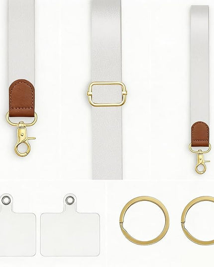 Adjustable Crossbody Phone Strap/Wrist Strap – Universal Neck and Wrist Strap for Phones, Keys, and Wallets – White