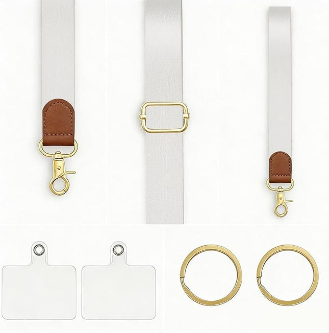 Adjustable Crossbody Phone Strap/Wrist Strap – Universal Neck and Wrist Strap for Phones, Keys, and Wallets – White
