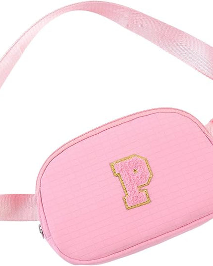 Glratn Initial Letter Fanny Pack for Girls,Patch Belt Bag,Toddler Crossbody Bags，Gifts for 3 4 5 6 7 8 9 10 11 12 Year Old Teens Kids,Christmas Graduation Gifts for Teen Girls.(Pink-P)
