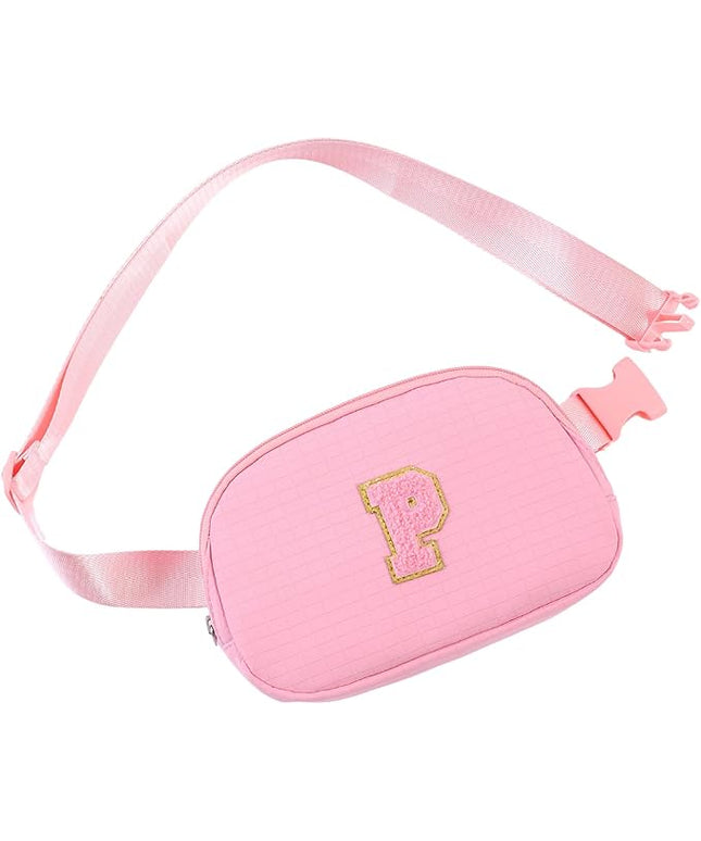 Glratn Initial Letter Fanny Pack for Girls,Patch Belt Bag,Toddler Crossbody Bags，Gifts for 3 4 5 6 7 8 9 10 11 12 Year Old Teens Kids,Christmas Graduation Gifts for Teen Girls.(Pink-P)