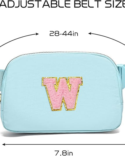 Gitus Gifts for 7 8 9 10 11 Year Old Girls Belt Bag Fanny Pack Crossbody Bags with Initial Letter Patch Birthday Gifts for Daughter Sister Friends Teen girls (Icing Blue-W)