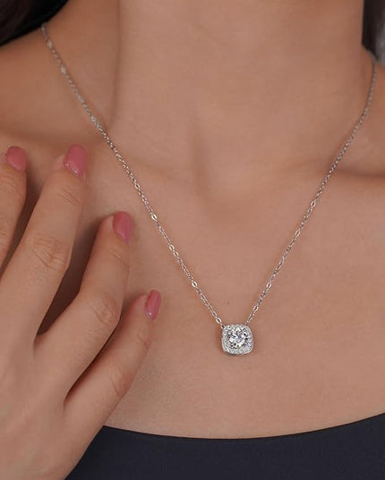 IMOLOVE Moissanite Solitaire Pendant Necklaces for Women Sterling Silver with 18K White Gold Plated 1-3 Carat D Color VVS1 Clarity Mossanite Jewelry for Women