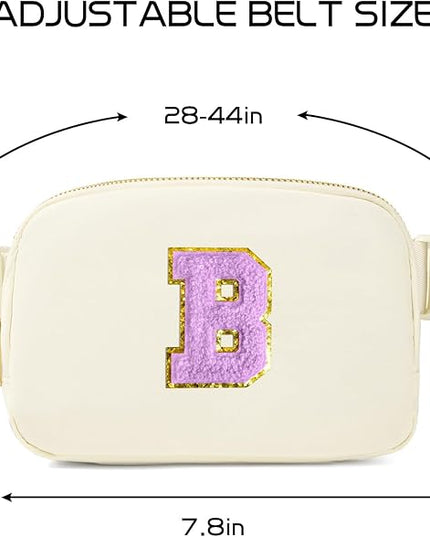 Gitus Gifts for 8 9 10 11 12 Year Old Girls Belt Bag Fanny Pack Crossbody Bags with Initial Letter Patch Cute Stuff Birthday Gifts for Teen Girls Women Personalized Trend Stuff (Ivory-B)