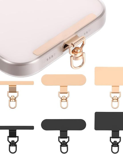 Sibba Phone Lanyard Patch Set 6 PCS Heavy Duty Metal Phones Tether Tabs with 44lbs Load Capacity Ultra-Thin Cellphone Tether Tab for Phone Lanyard Universal for i Phones Android Full Cases Black Gold