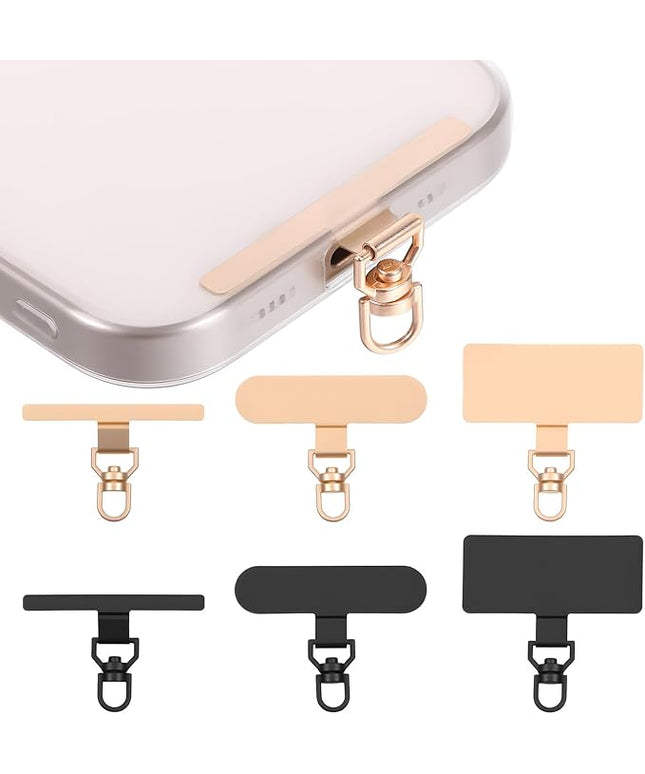 Sibba Phone Lanyard Patch Set 6 PCS Heavy Duty Metal Phones Tether Tabs with 44lbs Load Capacity Ultra-Thin Cellphone Tether Tab for Phone Lanyard Universal for i Phones Android Full Cases Black Gold