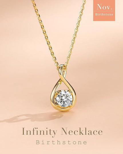 FANCIME Birthstone Necklaces for Women Fine Jewelry Sterling Silver Dainty Infinity Pendant Anniversary Birthday Christmas Gifts for Her Wife Mom Lady Daughter, Chain 16"+2" Extend