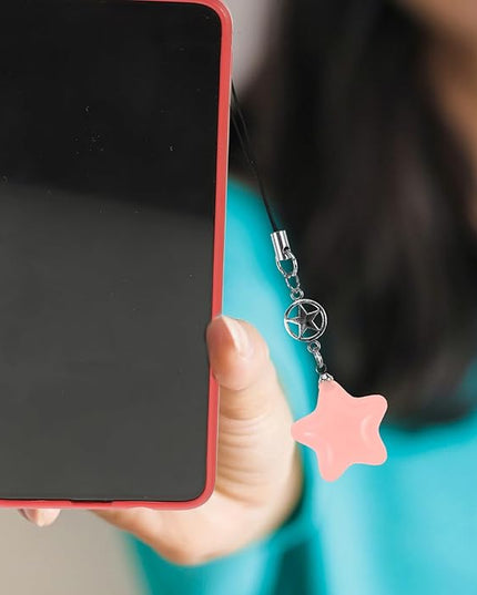 Cute Plastic Star Charm Phone Pendant Keychain Braided Rope Hanging Decoration for Keys Bags Backpacks and Phones Lightweight and Wear-resistant Pink Star Accessory