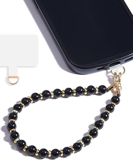 Marble Beaded Phone Wrist Strap,Detachable Phone Bracelet Strap with Tether Tab,Hands-Free Wristlet Strap (Obsidian-Black)