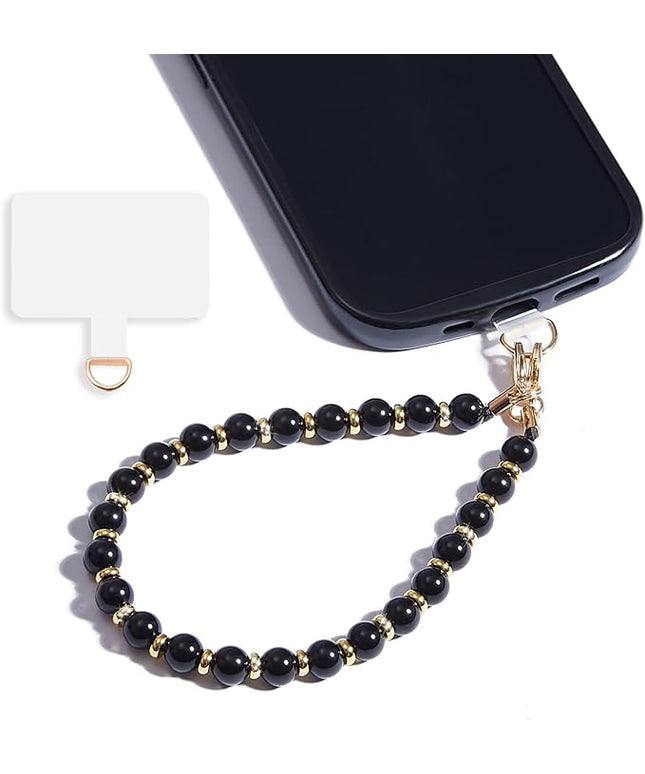 Marble Beaded Phone Wrist Strap,Detachable Phone Bracelet Strap with Tether Tab,Hands-Free Wristlet Strap (Obsidian-Black)